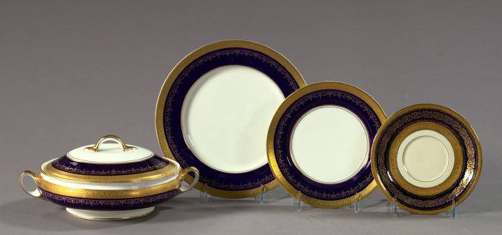 Appraisal: Twenty-Nine-Piece Collection of Cobalt and Gold Porcelain Dinnerware consisting of