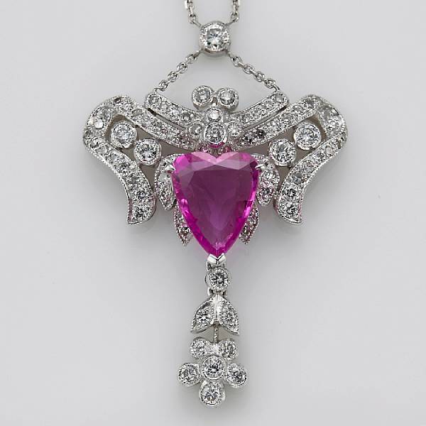 Appraisal: A pink sapphire diamond and eighteen karat white gold necklace