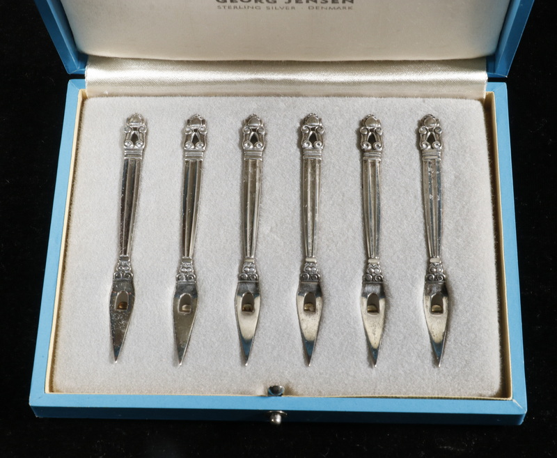 Appraisal: CASED SET OF GEORG JENSEN SILVER NUT PICKS Set of