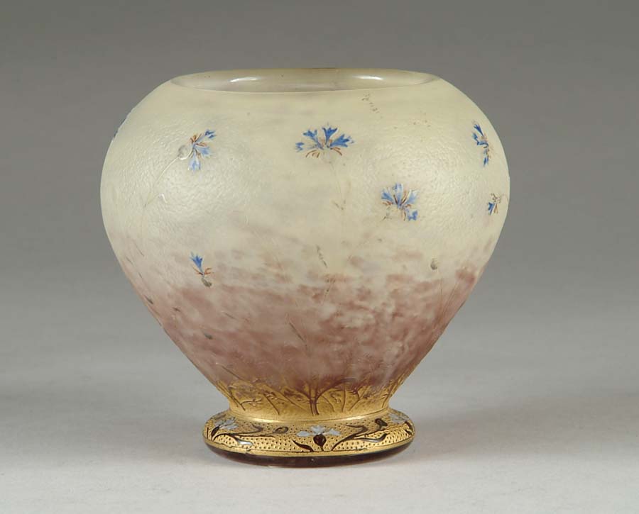 Appraisal: DAUM NANCY CAMEO VASE Decoration consists of blue flowers on