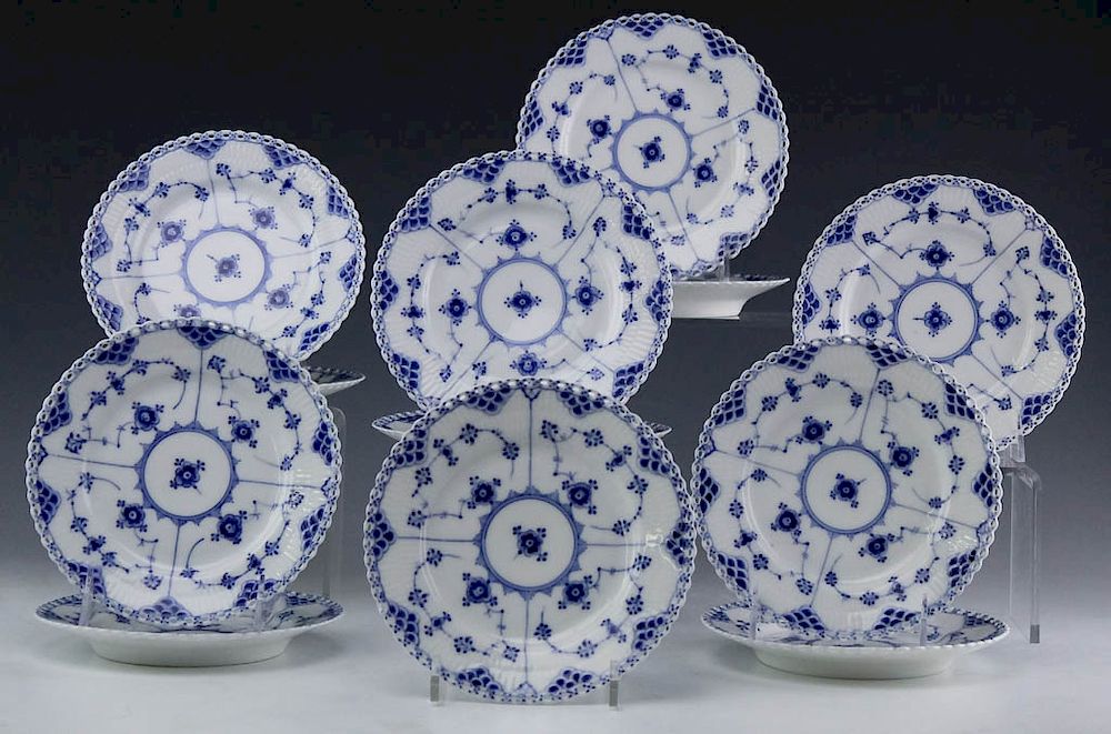 Appraisal: Royal Copenhagen Blue Fluted Lace Bread Plates Fine Danish Royal