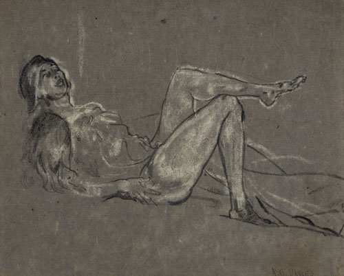 Appraisal: ARTHUR B DAVIES Reclining Nude Pastel and charcoal on gray