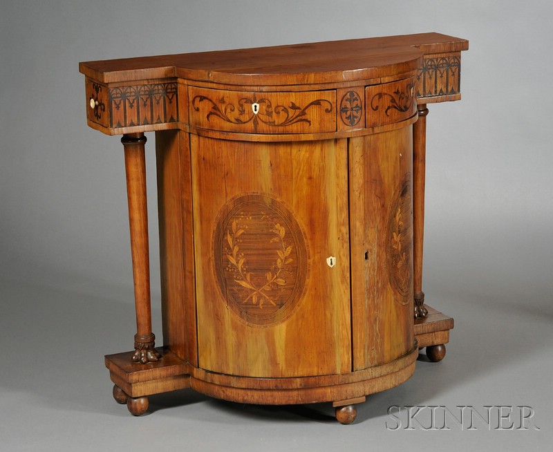 Appraisal: Continental Empire Inlaid Fruitwood Side Cabinet mid- th century bowfront