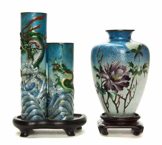 Appraisal: Two Japanese Cloisonne Vases one a double cylinder vase having