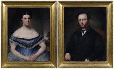 Appraisal: Pair th century portraits gentleman with long sideburns - x