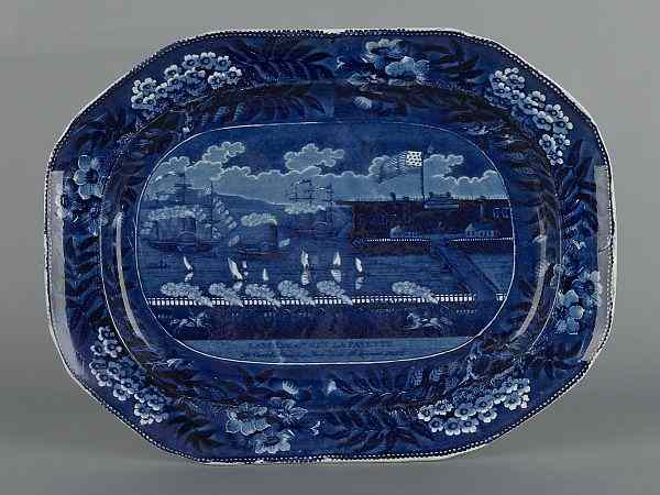 Appraisal: Historical blue Staffordshire platter th c depicting The Landing of