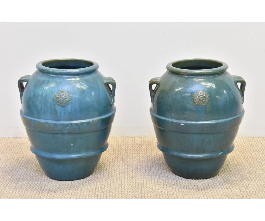 Appraisal: Pair of signed blue glazed Galloway Philadelphia pottery planters each