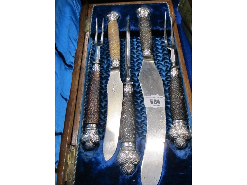 Appraisal: Cased five piece bone handled carving set