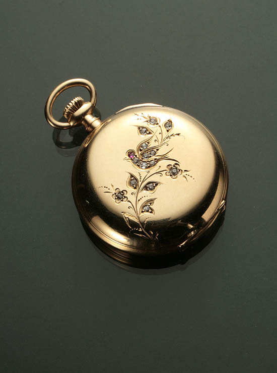 Appraisal: Victorian Lady's -Karat Yellow-Gold Diamond and Ruby Manual-Wind Pendant Watch