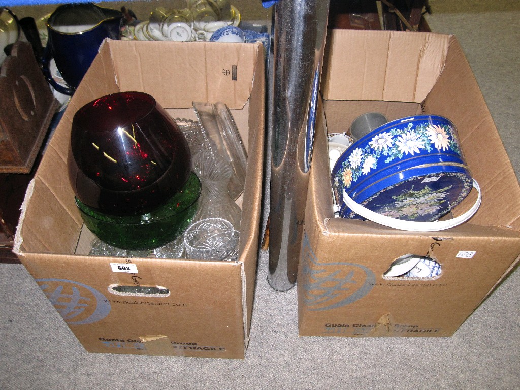 Appraisal: Lot comprising two boxes of mixed glassware ceramics box of