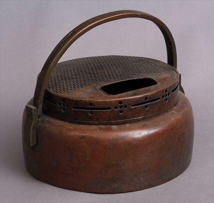 Appraisal: JAPANESE COPPER BASKET With pierced cover and handle in in