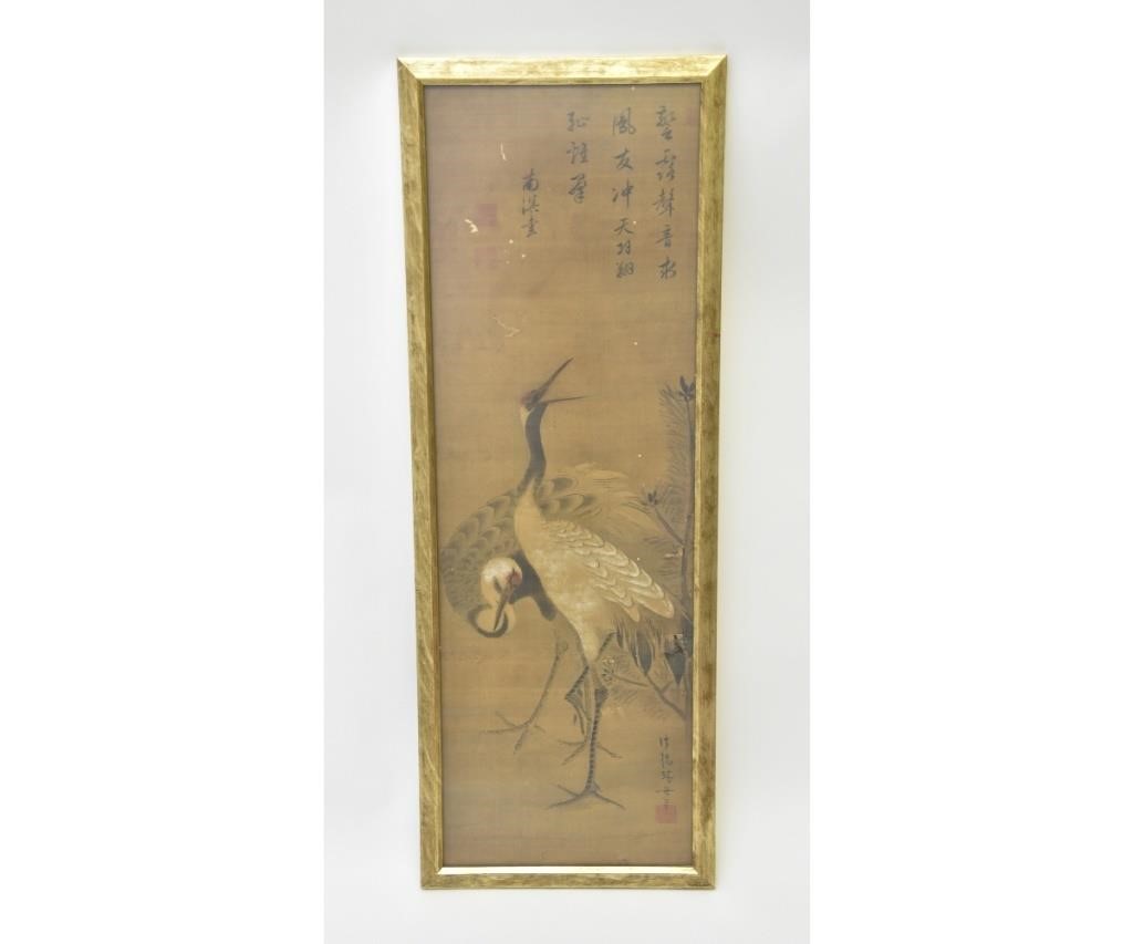 Appraisal: Chinese watercolor on silk of cranes signed x sight size