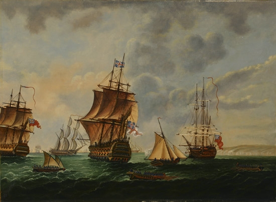 Appraisal: American School th Century Frigates in a Harbor Unsigned Oil