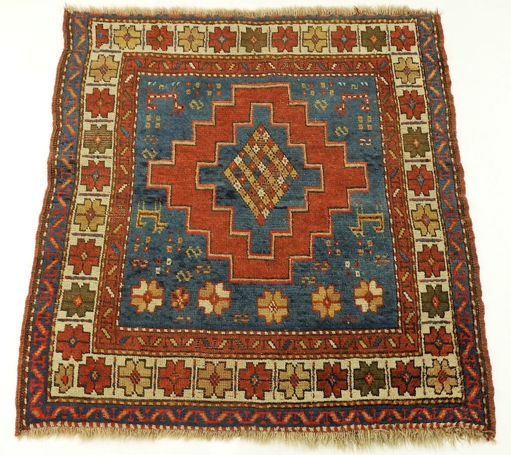 Appraisal: C Persian Oriental Square Kazak Carpet Rug Persia Circa Blue