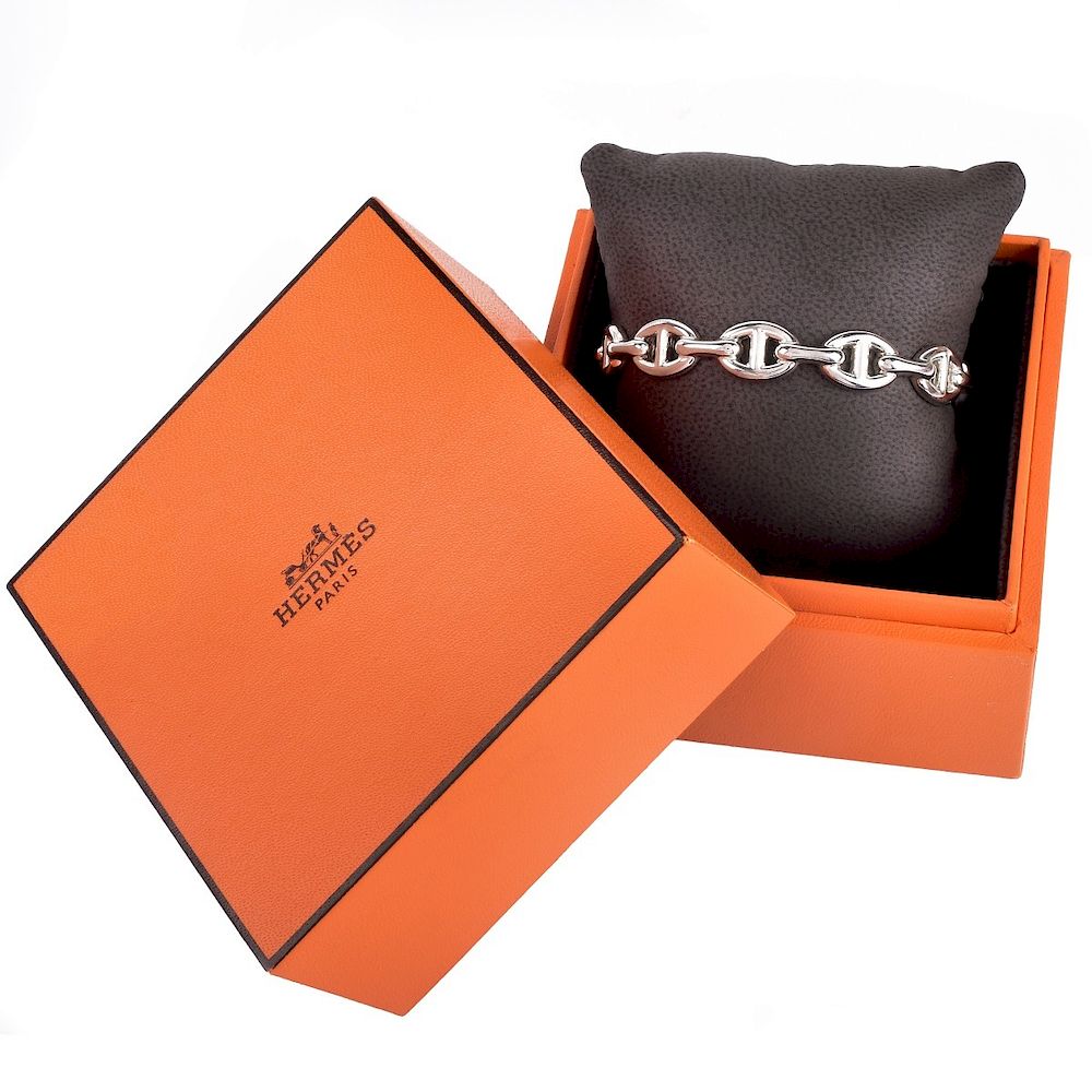 Appraisal: Hermes Bracelet Hermes Silver Tone Chaine d Ancre Enchaine Cuff