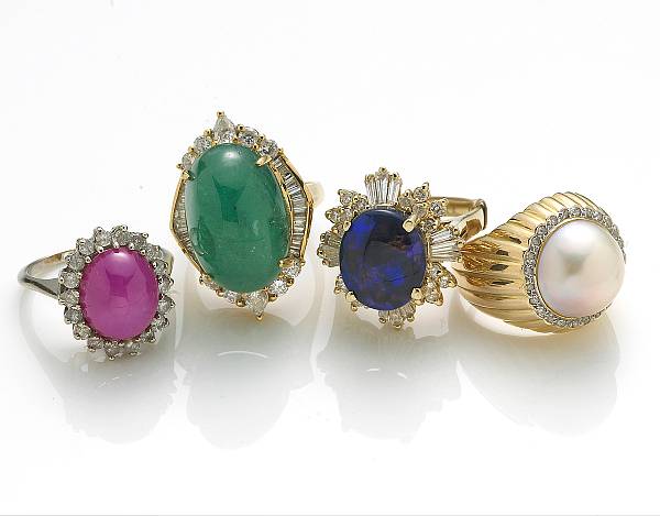 Appraisal: A collection of four diamond mab cultured pearl synthetic opal