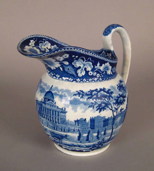 Appraisal: Historical blue Staffordshire pitcher th c depicting the Boston State