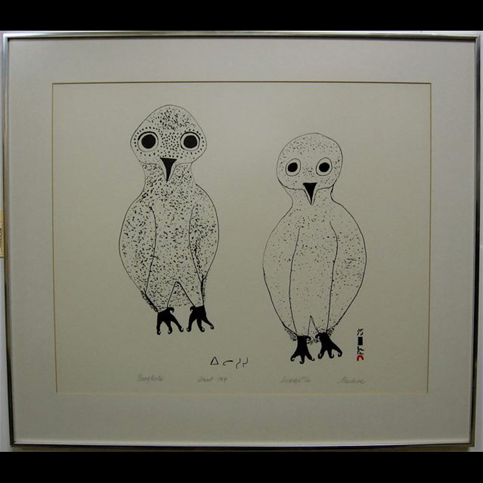 Appraisal: ELEESHUSHE PARR - INUIT CAPE DORSET YOUNG OWLS SERIGRAPH DATED