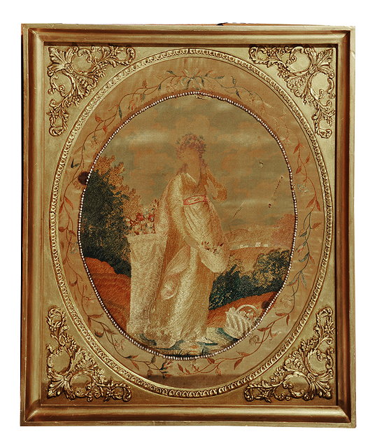 Appraisal: AN EMBROIDERED LATE GEORGIAN SILKWORK of a classical scene to