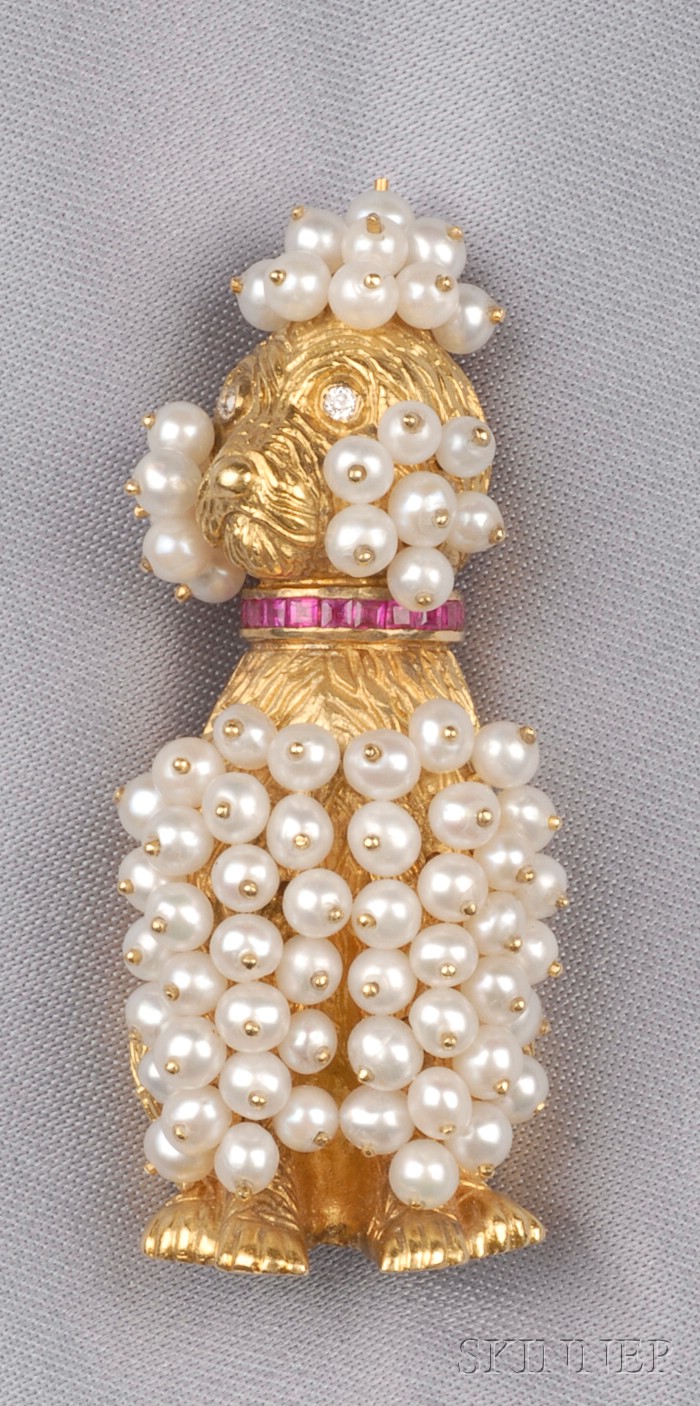 Appraisal: kt Gold Seed Pearl and Gem-set Poodle Brooch c with