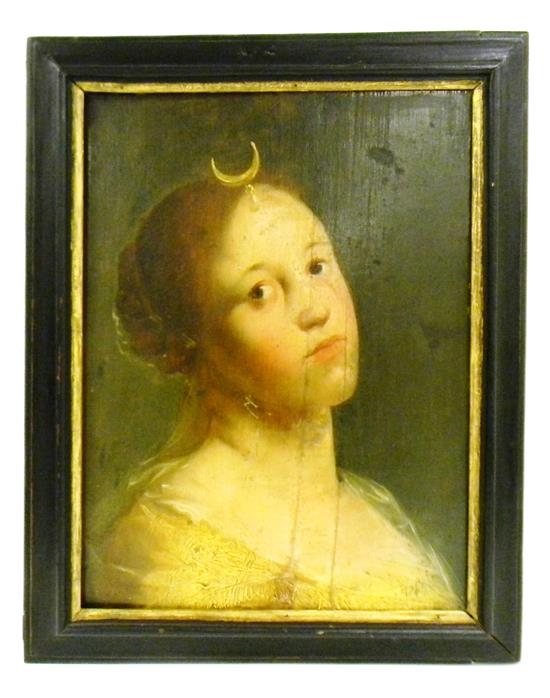 Appraisal: th C Continental oil on panel depicting goddess Selene in