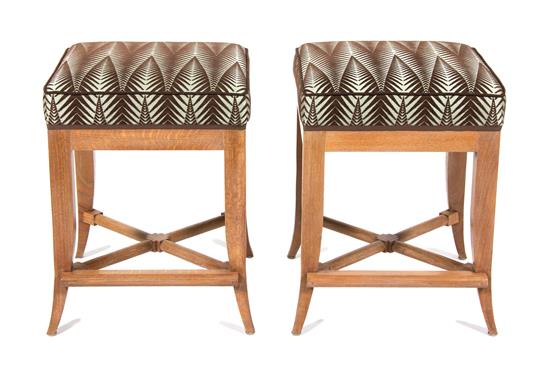 Appraisal: Sale Lot A Pair of Contemporary Upholstered Oak Stools th