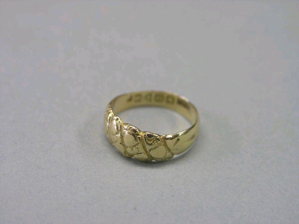 Appraisal: An ct gold ring engraved detail grams ring size P