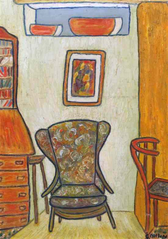 Appraisal: Gerard Dillon - oil on board Interior with armchair signed