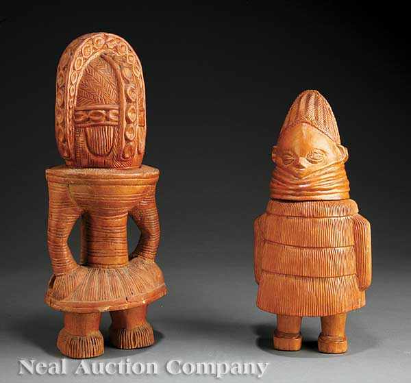 Appraisal: Two Sierra Leone Carved Wood Figures with Detachable Masks each