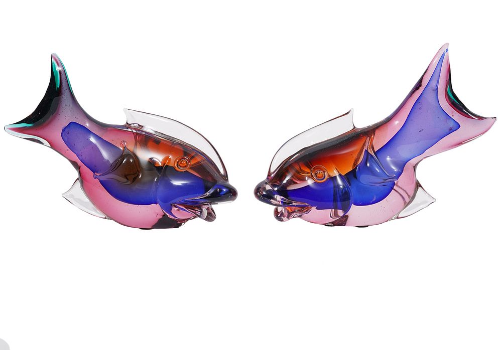 Appraisal: Italian Murano Sculptured Glass Fish Murano Italian glass sculptures of