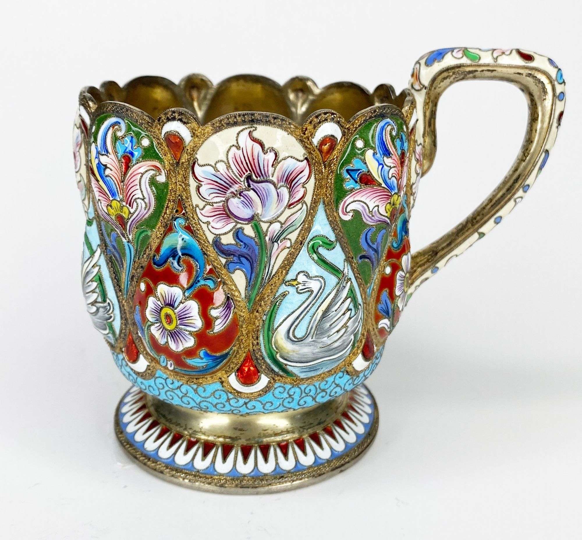 Appraisal: Russian Silver-Gilt and Enamel Tea Glass Holder tall wide across