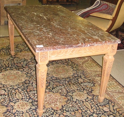 Appraisal: NEOCLASSICAL STYLE MARBLE-TOPPED CENTER TABLE French th century The rectangular