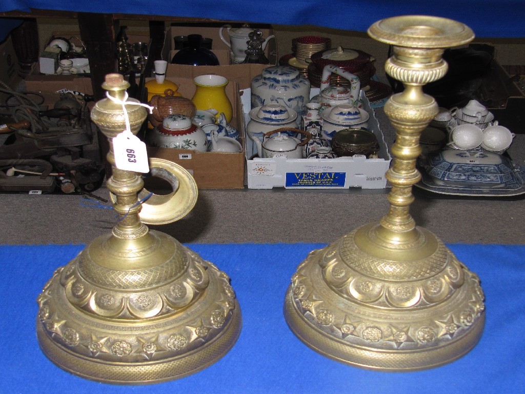 Appraisal: Pair of Eastern brass candl