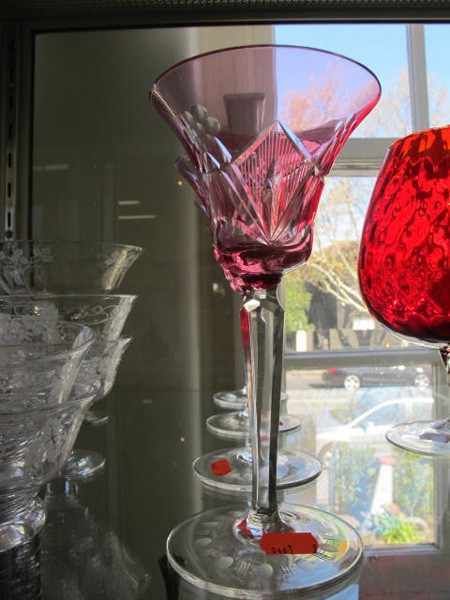 Appraisal: FOUR ETCHED RUBY GLASS WINES