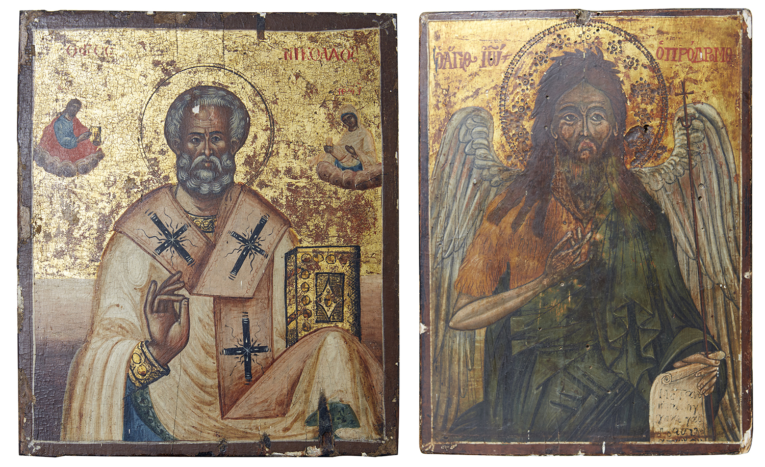 Appraisal: TWO RUSSIAN ICON ON PANELS ST NICHOLAS AND ST JOHN