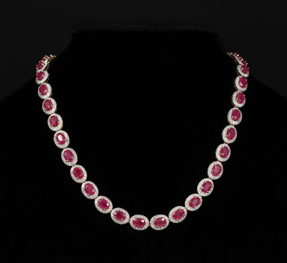 Appraisal: kt Yellow Gold Ruby and Diamond Necklace comprised of oval