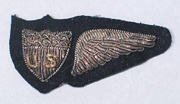 Appraisal: A World War Junior Aviator's embroidered half-wing In bullion thread