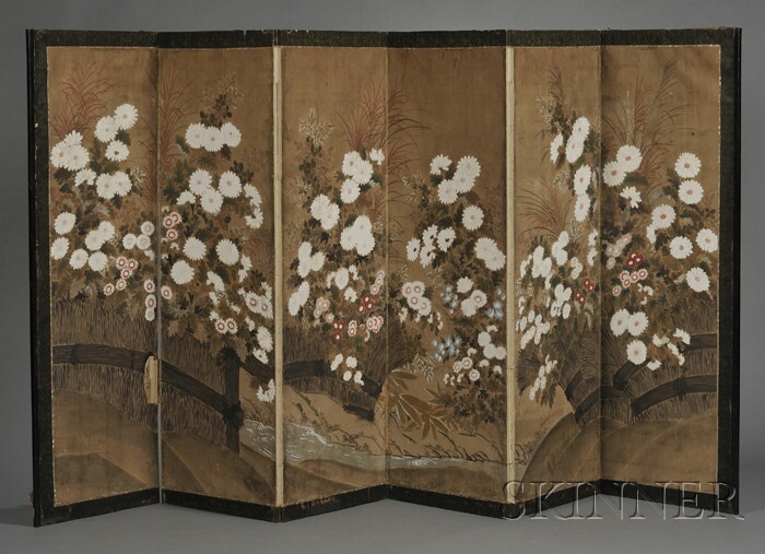 Appraisal: Six-panel Folding Floor Screen Japan Meiji period colors on paper