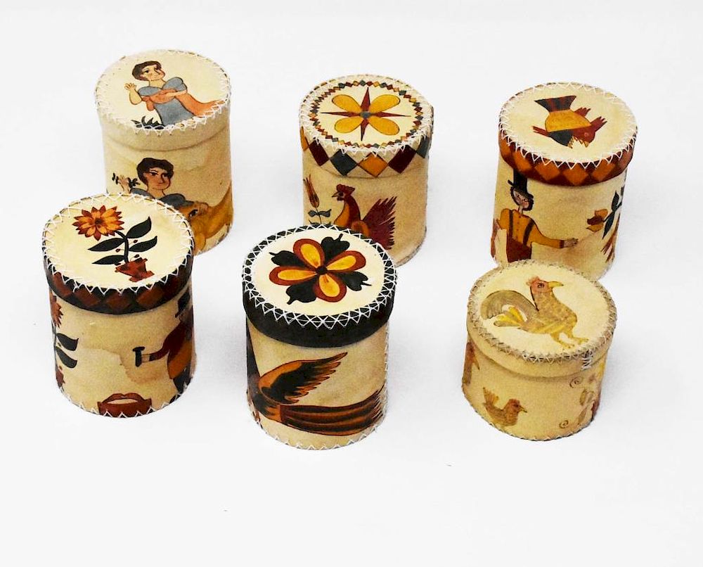 Appraisal: folk art papier Mache cardboard boxes folk art papier Mache