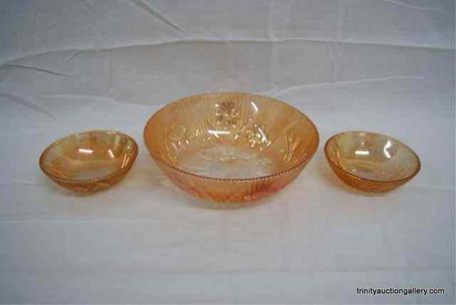 Appraisal: Iris Herringbone Iridescent Glass Berry Bowl SetFrom the estate is