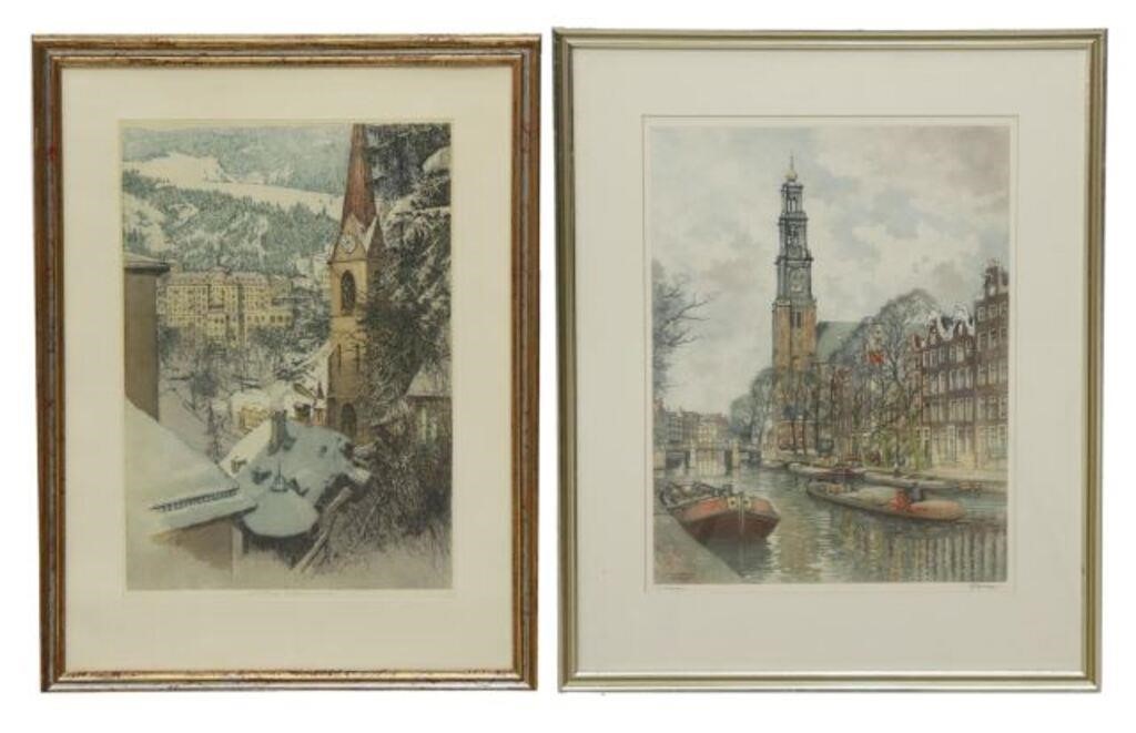 Appraisal: lot of Framed etchings on paper including Winter Landscape estate