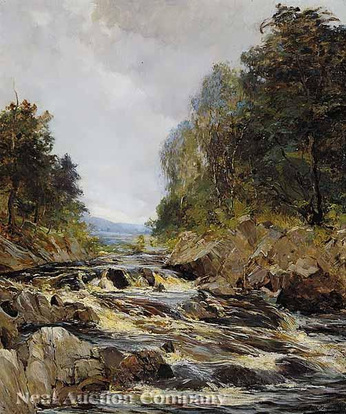 Appraisal: Archibald Kay British - Rapids in a Scottish Stream oil