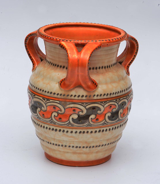 Appraisal: A CROWN DUCAL CHARLOTTE RHEAD VASE with three looping handles