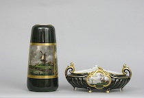 Appraisal: German Landscape Vase and Jardiniere ca th Century Upward tapering