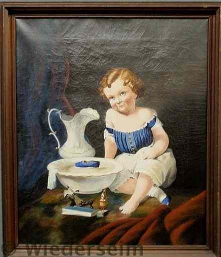 Appraisal: Oil on canvas portrait of a seated little Victorian girl