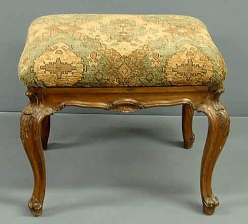 Appraisal: Louis XVI carved fruitwood stool with chenille tapestry upholstery h