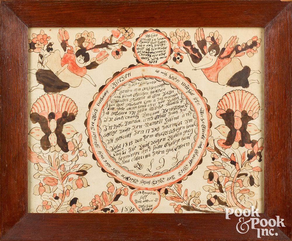 Appraisal: Blousy Angel Artist fraktur birth certificate Blousy Angel Artist Southeastern