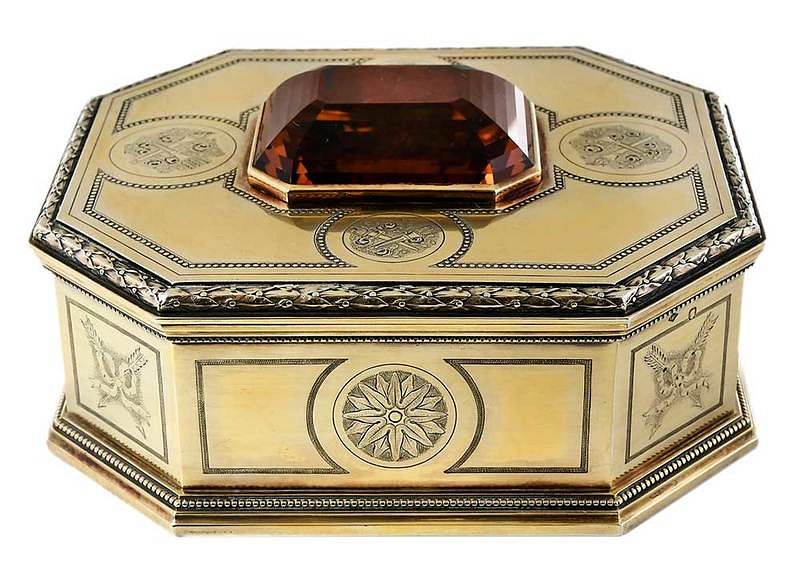 Appraisal: Puiforcat Gilt Silver Box with Large Topaz French late th