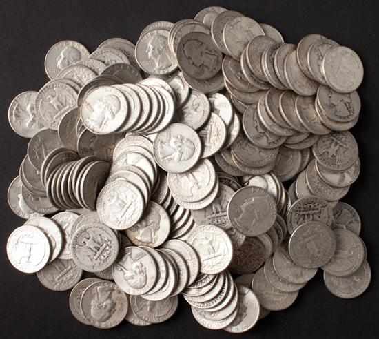 Appraisal: Approximately Washington type silver quarters various dates and mints approx