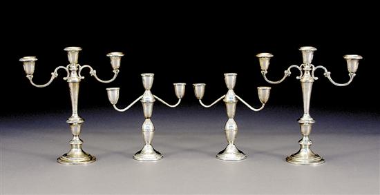 Appraisal: Two pairs of sterling candelabra pair Duchin weighted three-light candelabra